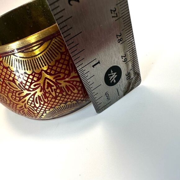 Red and gold tone wide brass  bangle bracelet - Picture 8 of 11